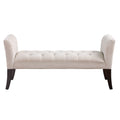 Bed End Bench, Button Tufted Design, Bedroom Entrance Bench With Armrest And Solid Wood Legs, Suitable For Bedroom, Beige Beige Wood Espresso Bedroom Modern Rubberwood Foam Linen Rubber Wood