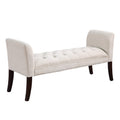 Bed End Bench, Button Tufted Design, Bedroom Entrance Bench With Armrest And Solid Wood Legs, Suitable For Bedroom, Beige Beige Wood Espresso Bedroom Modern Rubberwood Foam Linen Rubber Wood