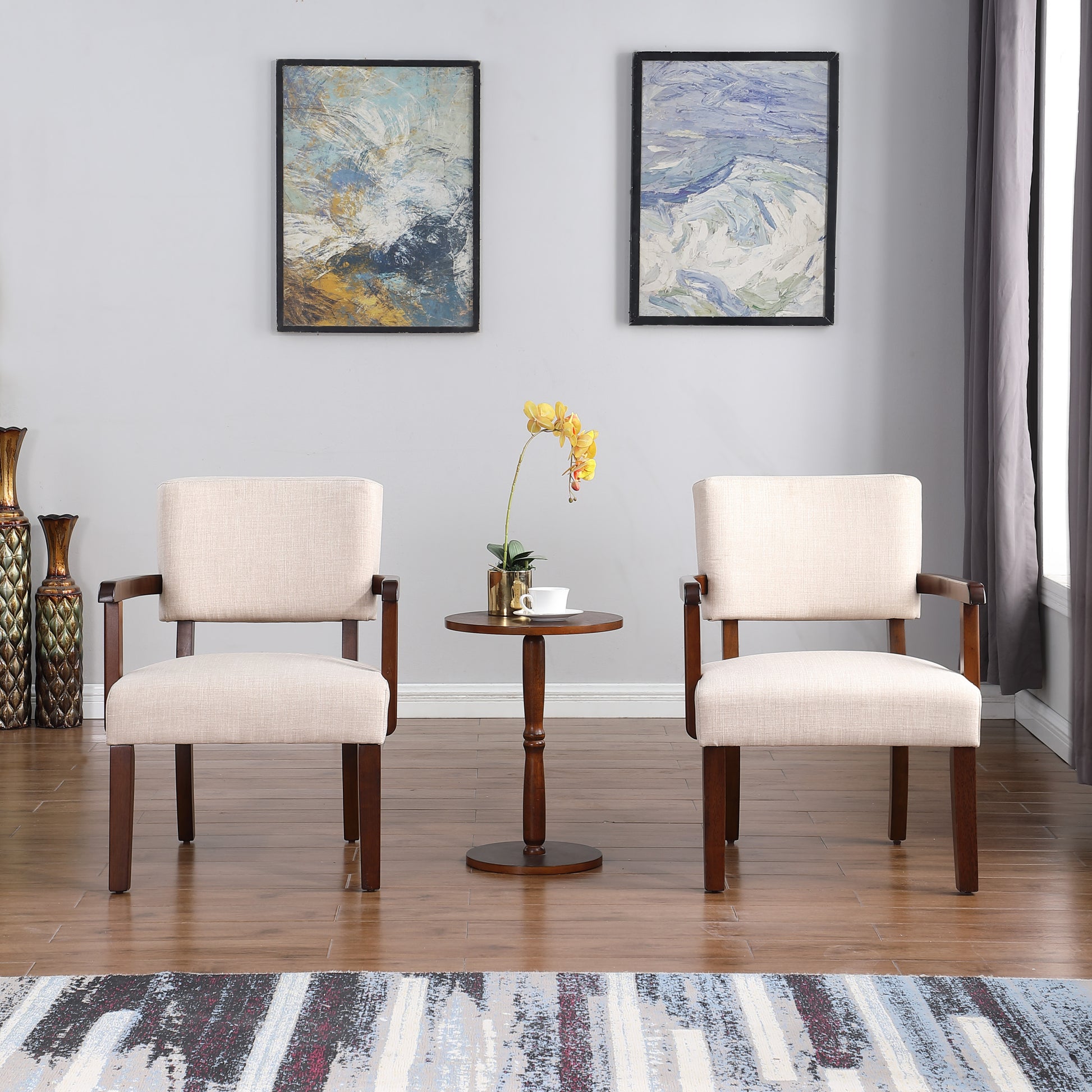 Fabric Accent Chair Set Of 2 With Round Wood Table, Decorative Slipper Chair Brown Espresso Primary Living Space Contemporary,Mid Century Modern,Modern Rubberwood Foam Rubber Wood