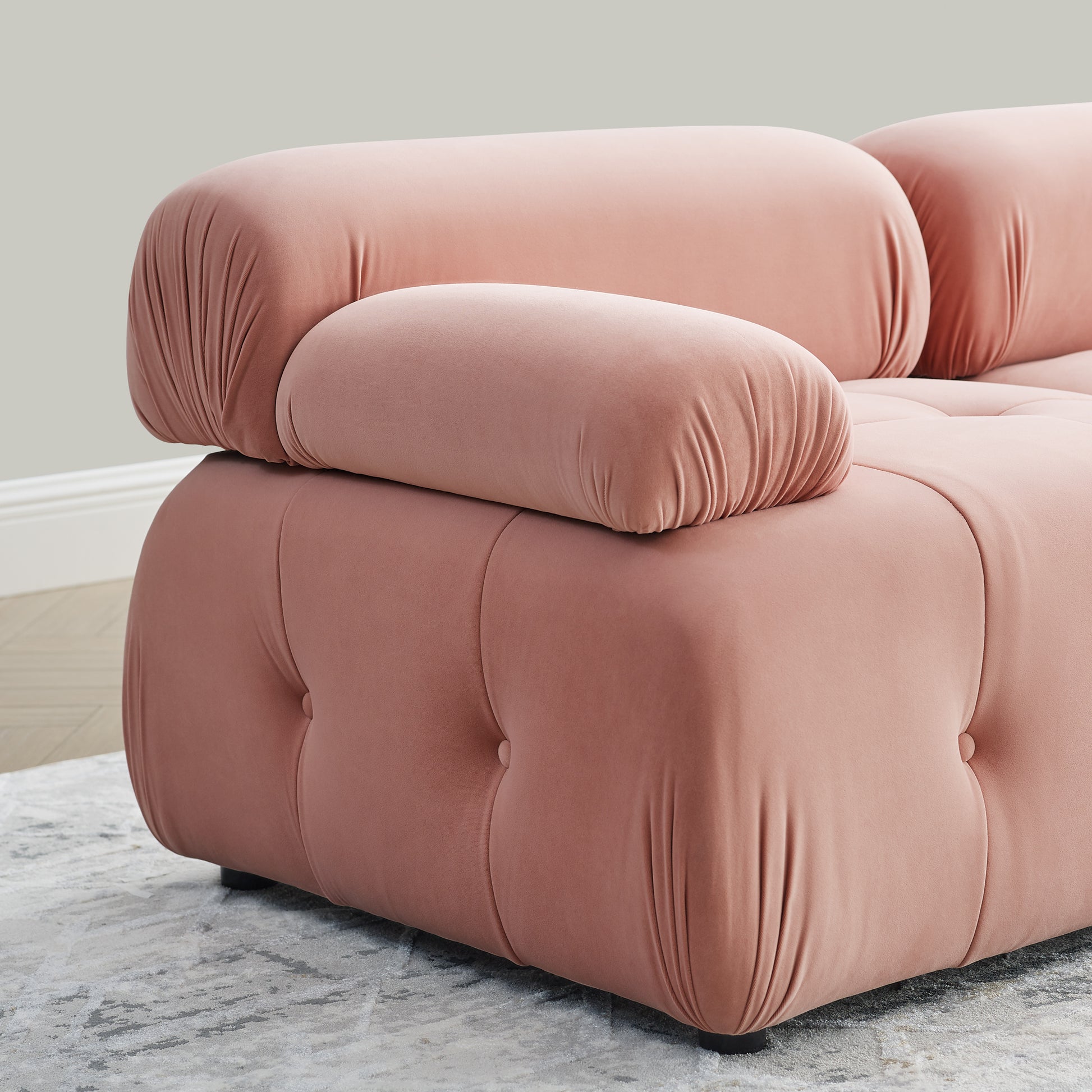 Modular Sectional Sofa, Button Tufted Designed And Diy Combination,L Shaped Couch With Reversible Ottoman, Pink Velvet Pink Velvet Wood Soft Tight Back Eucalyptus Pillow Top Arms Foam Spring