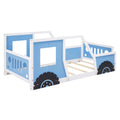 Twin Size Classic Car Shaped Platform Bed With Wheels,Blue Box Spring Not Required Twin Blue Wood Bedroom Bed Frame Pine