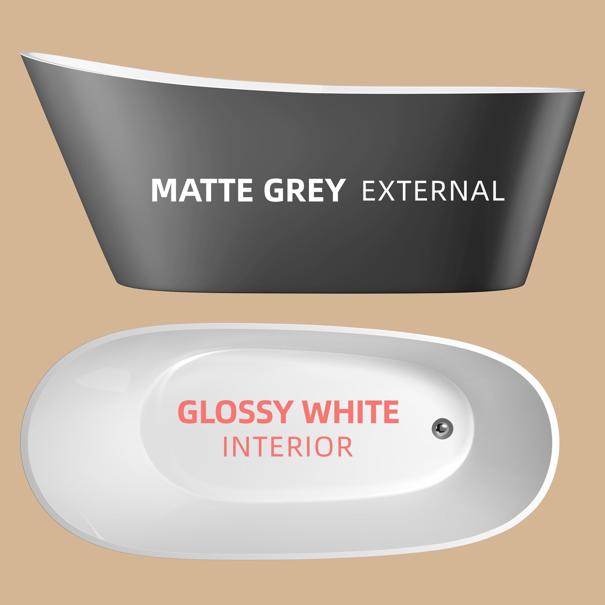 59" Acrylic Freestanding Bathtub Matte Grey Modern Stand Alone Soaking Bathtub, Brushed Nickel Drain And Minimalist Linear Design Overflow Included White Gray Oval Bathroom Freestanding Tubs Matte 59 61 In Contemporary,Modern,Vintage Soaking Center Front