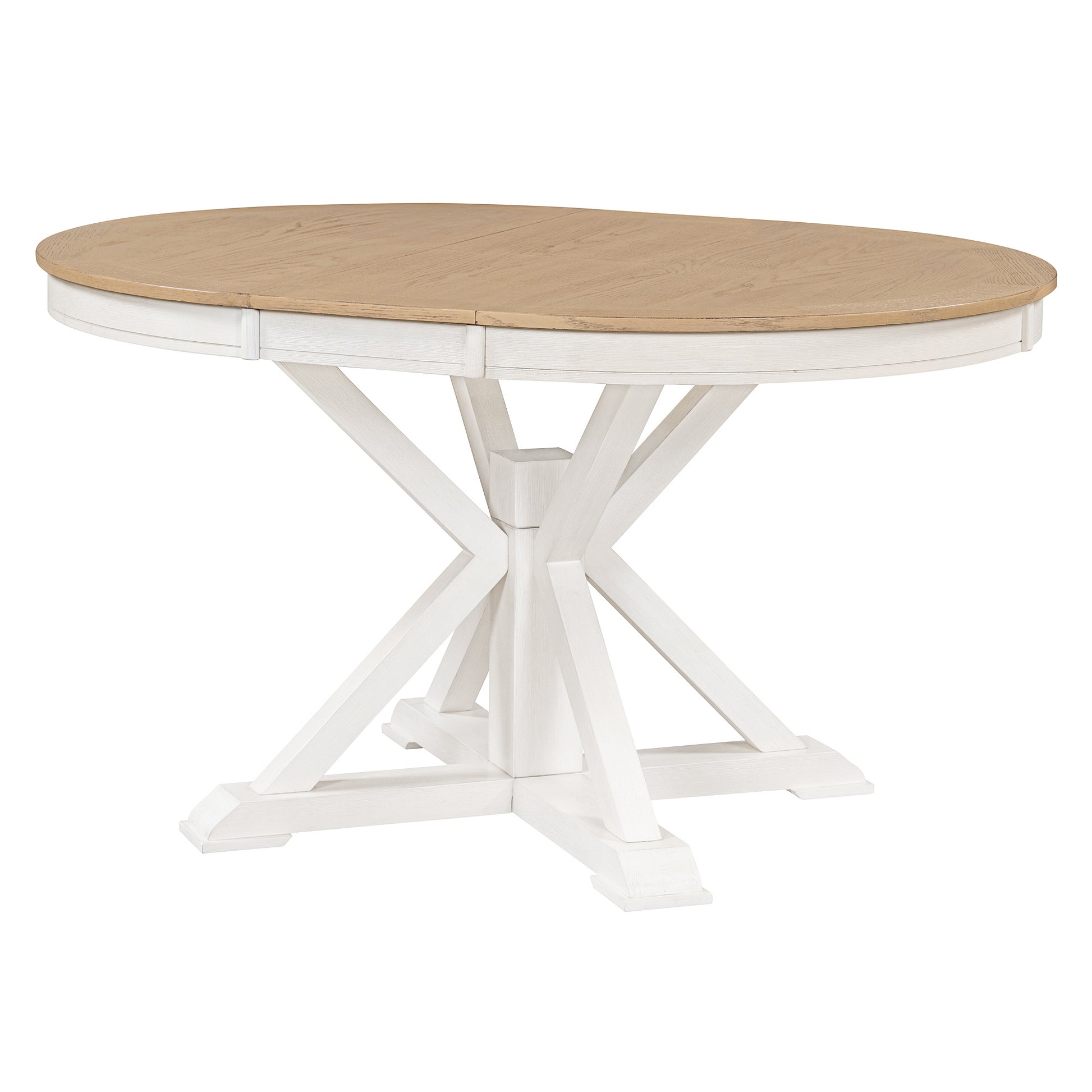 Functional Furniture Retro Style Dining Table Set With Extendable Table And 4 Upholstered Chairs For Dining Room And Living Room Oak Natural Wood Off White Oak Natural Wood Off White Solid Wood