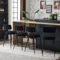 Set Of 2 Modern Teddy Fabric Upholstered Bar Stools Metal Base High Stool Suitable For Kitchen, Dining And Living Room Black Stylish And Comfortable Island Seating Black Metal
