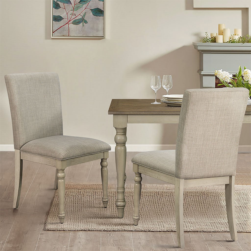Upholstered Dining Chair With Turned Wood Legs Set Of 2 Light Grey Polyester