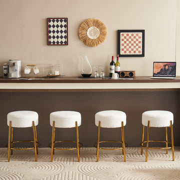 24" Tall, Round Bar Stools, Set Of 2 Contemporary Upholstered Dining Stools For Kitchens, Coffee Shops And Bar Stores Includes Sturdy Hardware Support Legs Beige Foam