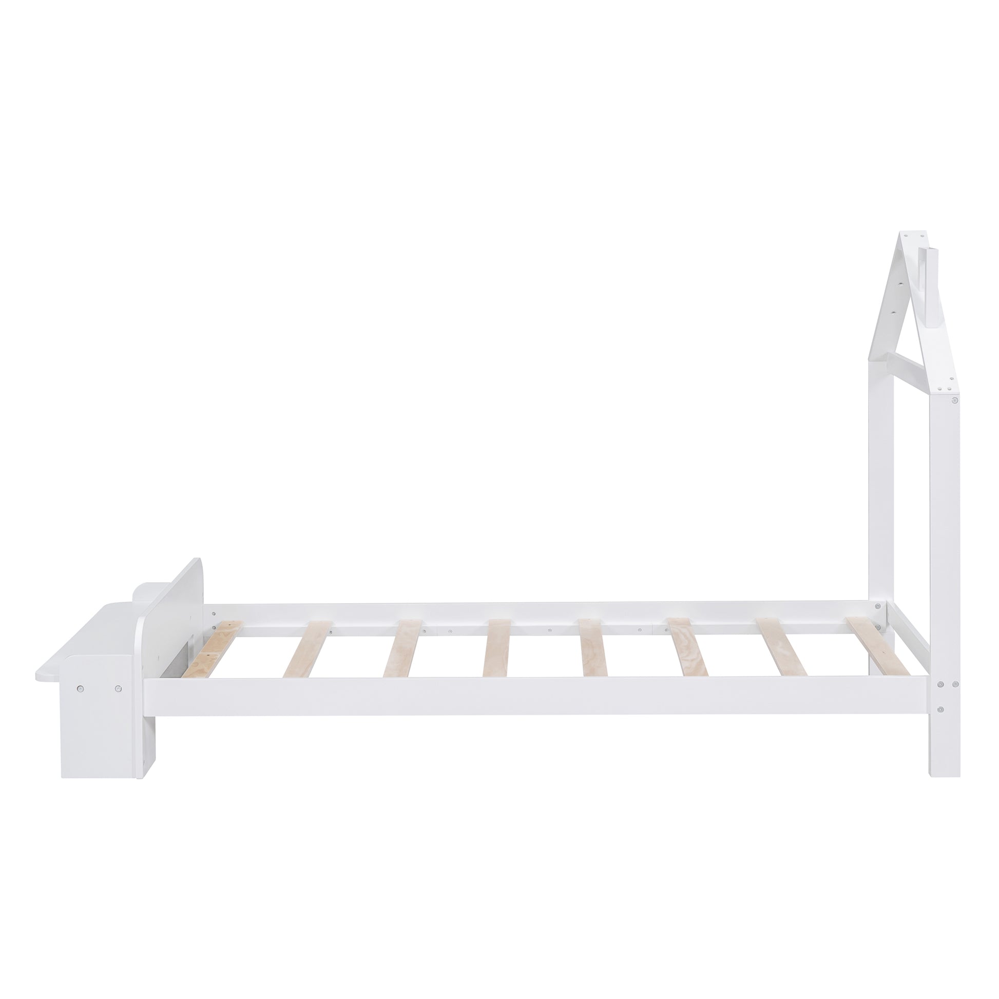 Twin Size Wood Platform Bed With House Shaped Headboard And Footboard Bench,White White Wood