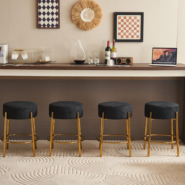 24" Tall, Round Bar Stools, Set Of 2 Contemporary Upholstered Dining Stools For Kitchens, Coffee Shops And Bar Stores Includes Sturdy Hardware Support Legs Black Foam