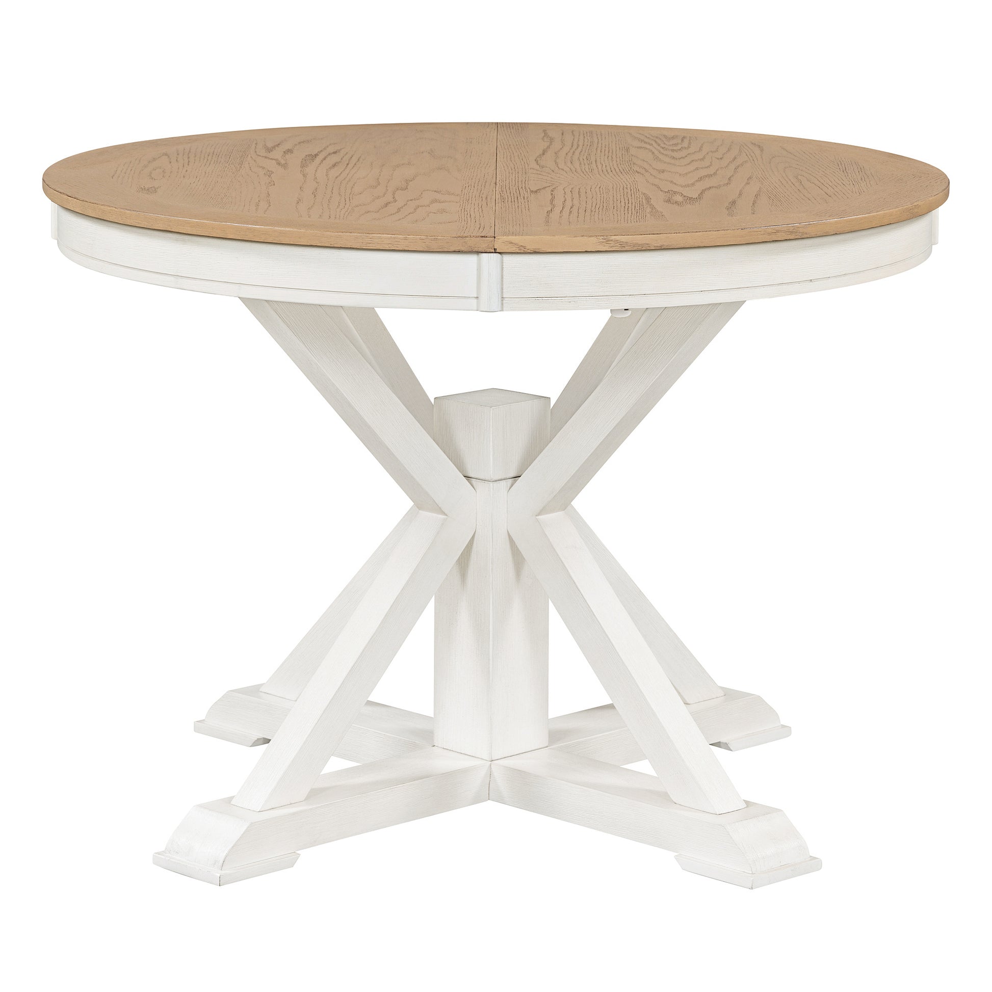 Functional Furniture Retro Style Dining Table Set With Extendable Table And 4 Upholstered Chairs For Dining Room And Living Room Oak Natural Wood Off White Oak Natural Wood Off White Solid Wood