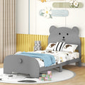 Twin Size Wood Platform Bed With Bear Shaped Headboard And Footboard,Gray Gray Wood