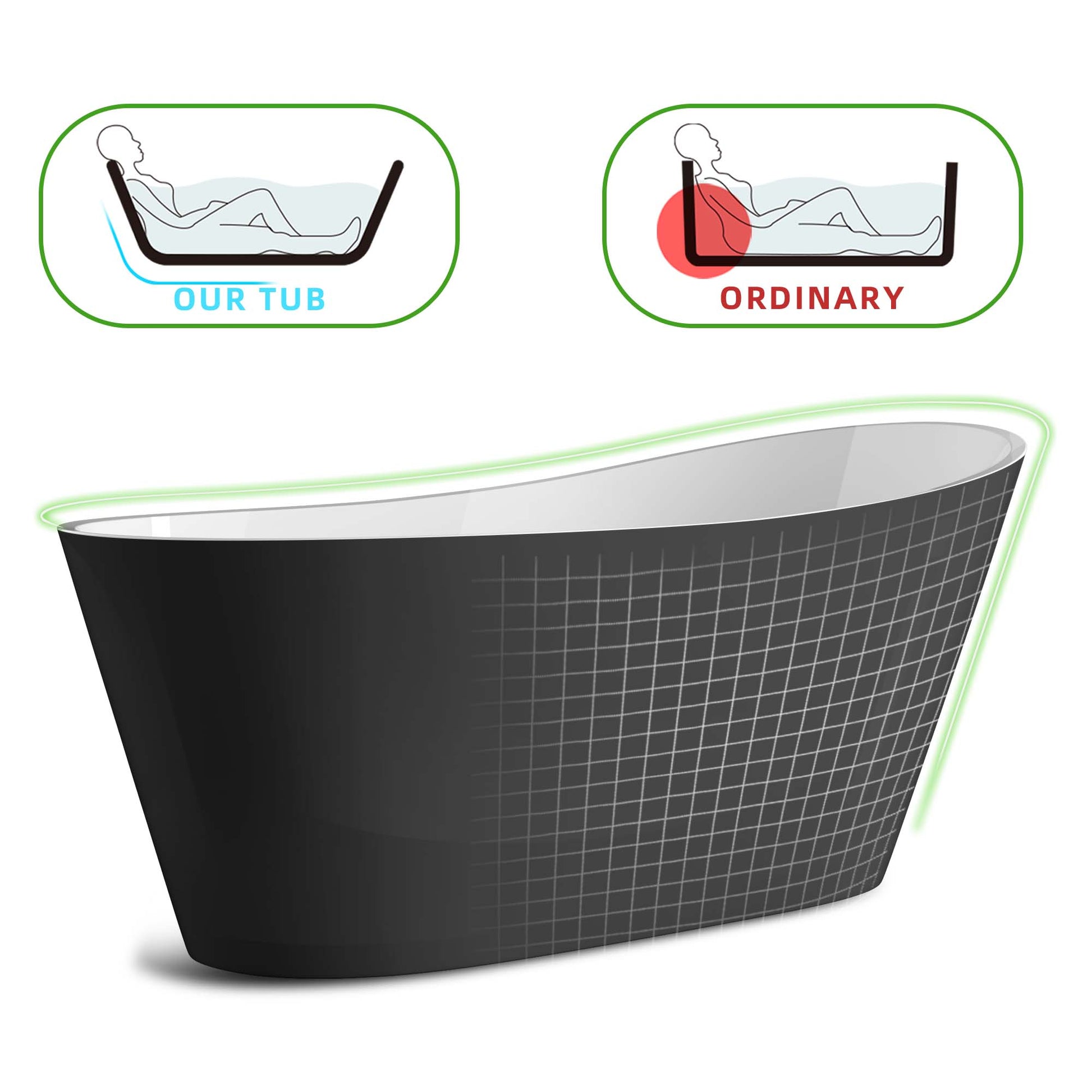 59" Acrylic Freestanding Bathtub Matte Grey Modern Stand Alone Soaking Bathtub, Brushed Nickel Drain And Minimalist Linear Design Overflow Included White Gray Oval Bathroom Freestanding Tubs Matte 59 61 In Contemporary,Modern,Vintage Soaking Center Front