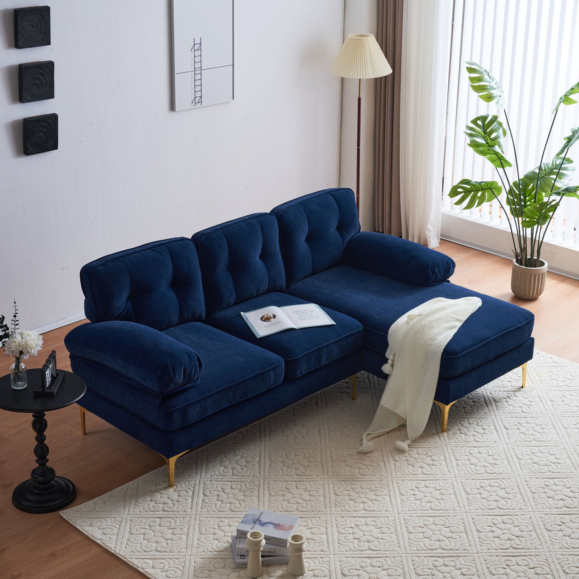 83" Modern Sectional Sofas Couches Velvet L Shaped Couches For Living Room, Bedroom, Blue Blue Foam Velvet