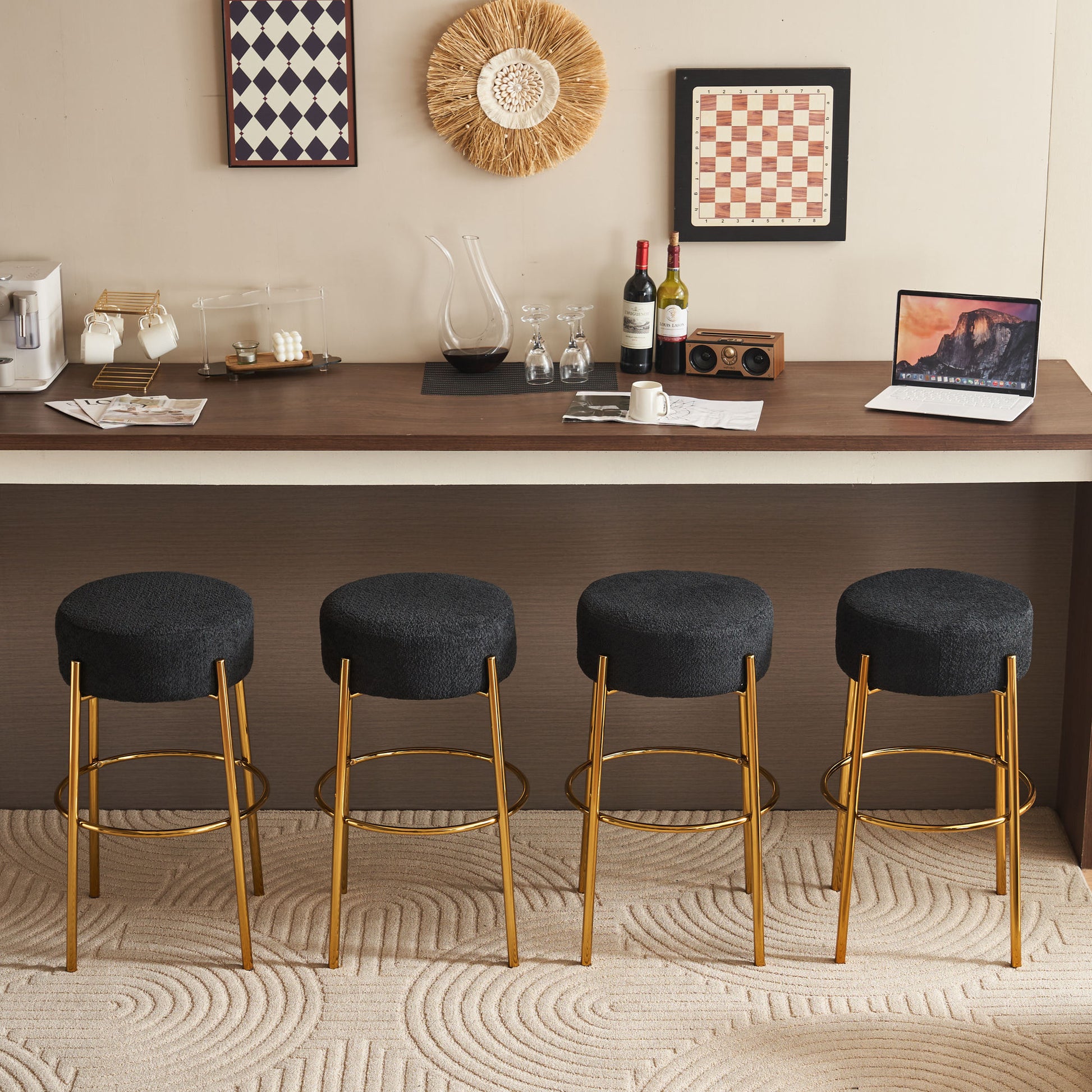 30" Tall, Round High Bar Stools, Set Of 2 Contemporary Upholstered Dining Stools For Kitchens, Coffee Shops And Bar Stores Includes Sturdy Hardware Support Legs Black Foam