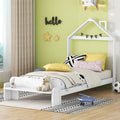 Twin Size Wood Platform Bed With House Shaped Headboard And Footboard Bench,White White Wood