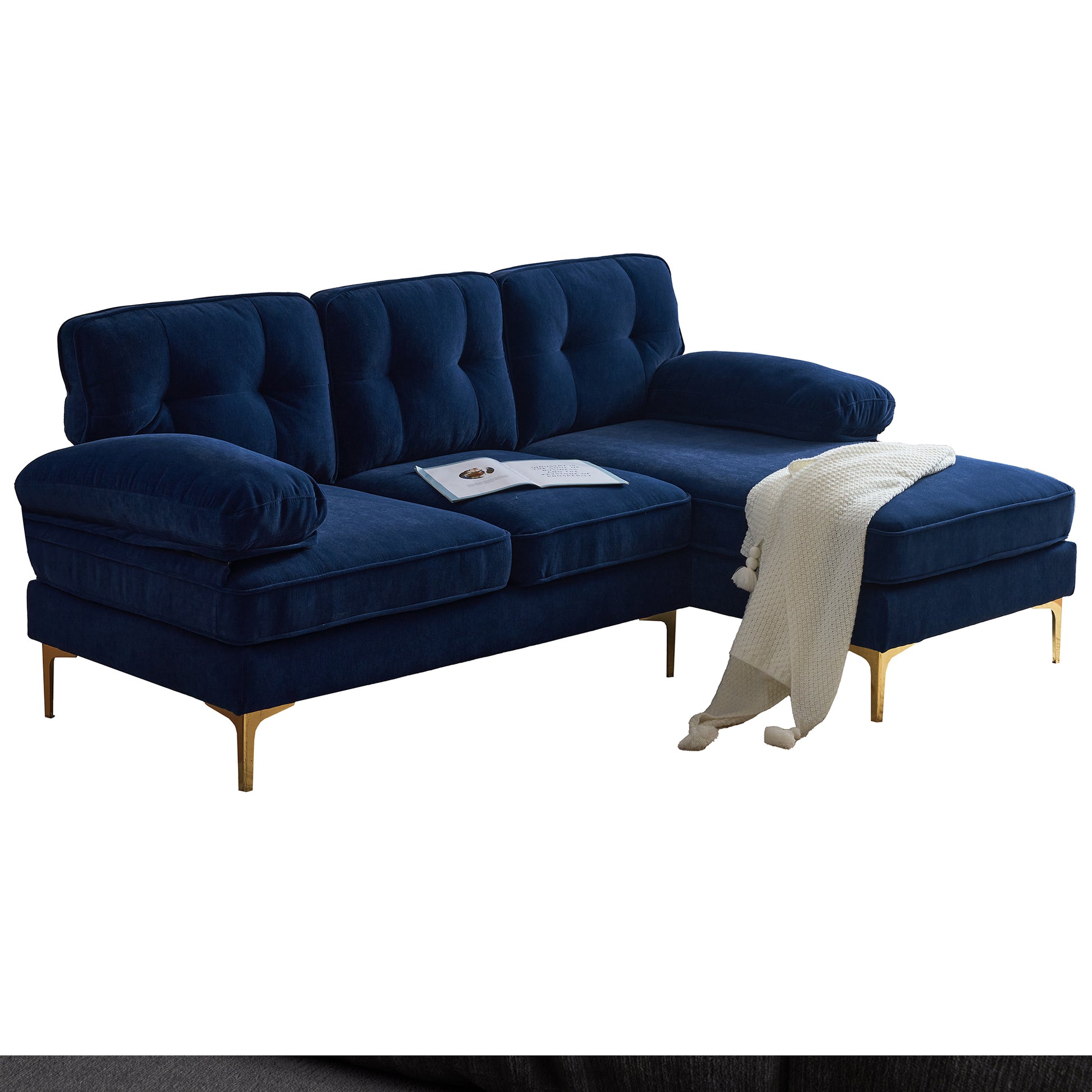 83" Modern Sectional Sofas Couches Velvet L Shaped Couches For Living Room, Bedroom, Blue Blue Foam Velvet