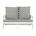 Hips Loveseat With Cushion, Wood Grain Outdoor Garden Sofa,White Grey White Hdpe