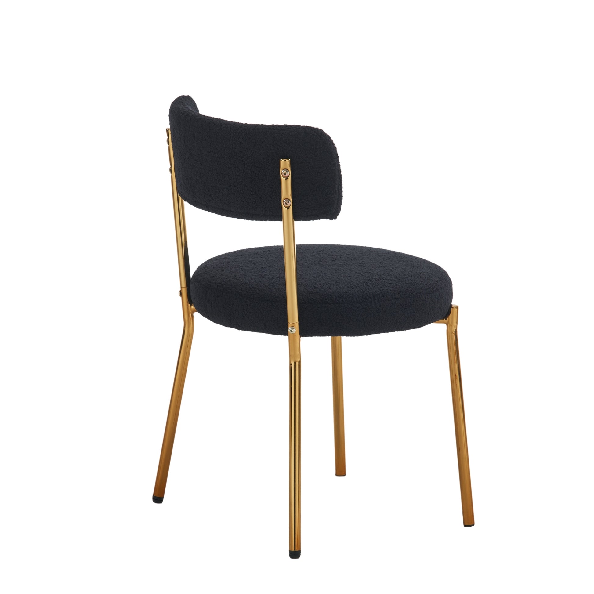 Set Of 2 Mid Century Modern Dining Chairs Teddy Fabric Upholstery Curved Back Metal Frame Black Elegant And Comfortable Kitchen Chairs Black Metal