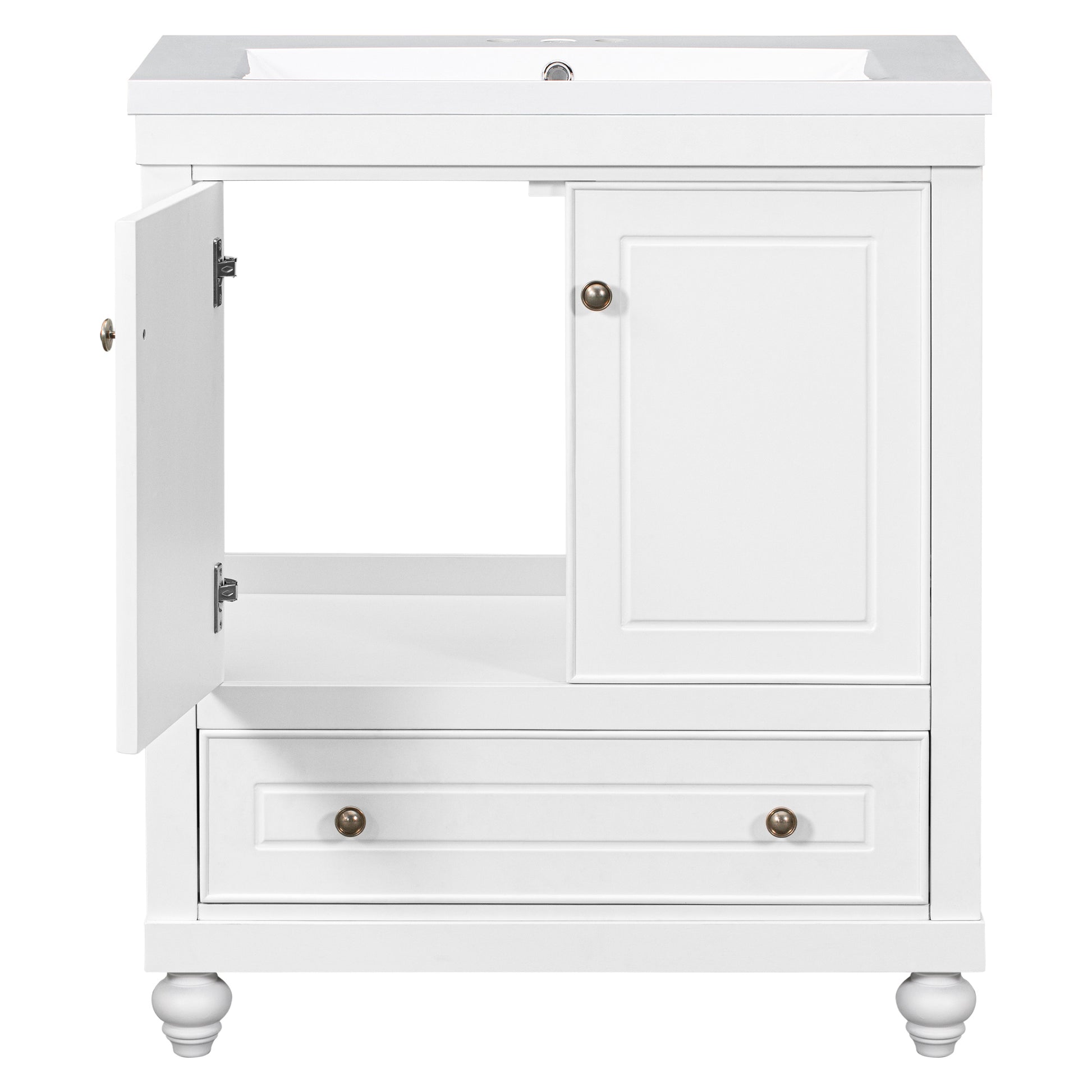 30" Bathroom Vanity With Sink, Combo, Cabinet With Doors And Drawer, Solid Frame And Mdf Board, White White Solid Wood Mdf