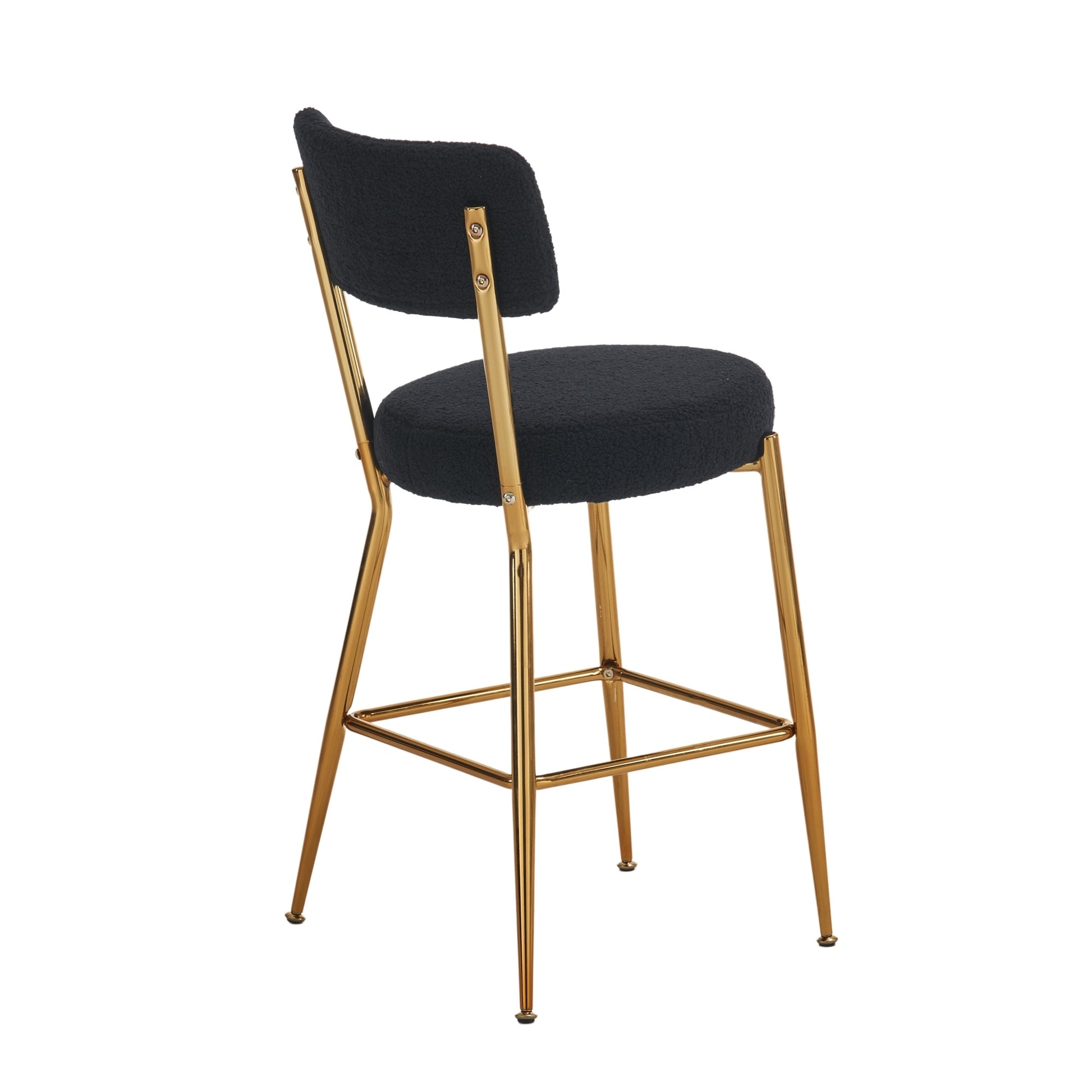Set Of 4 Modern Teddy Fabric Upholstered Bar Stools Metal Base High Stool Suitable For Kitchen, Dining And Living Room Black Stylish And Comfortable Island Seating Black Metal