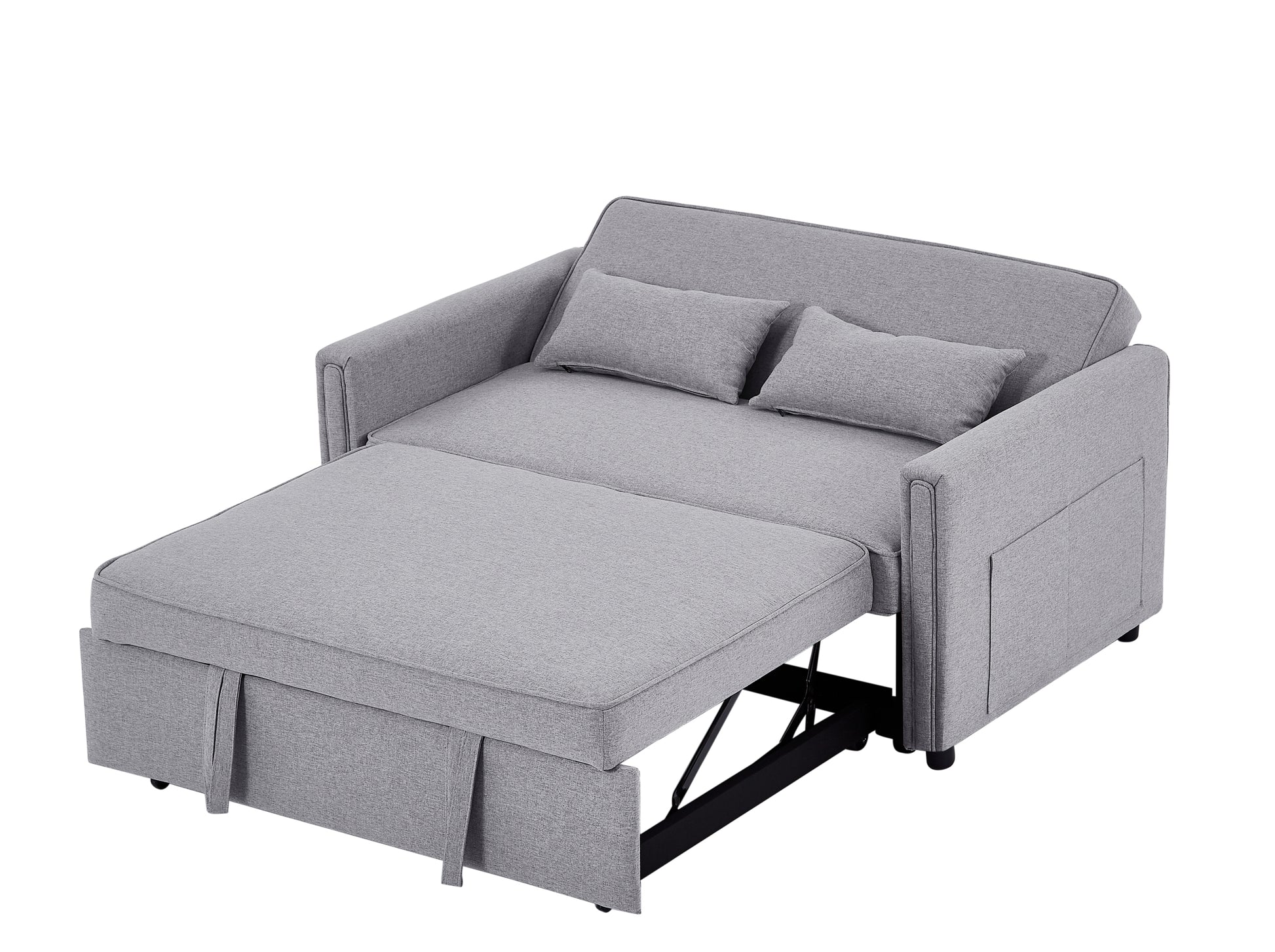 Modern Linen Convertible Loveseat Sleeper Sofa Couch With Adjustable Backrest, 2 Seater Sofa With Pull Out Bed With 2 Lumbar Pillows For Small Living Room & Apartment Grey Polyester