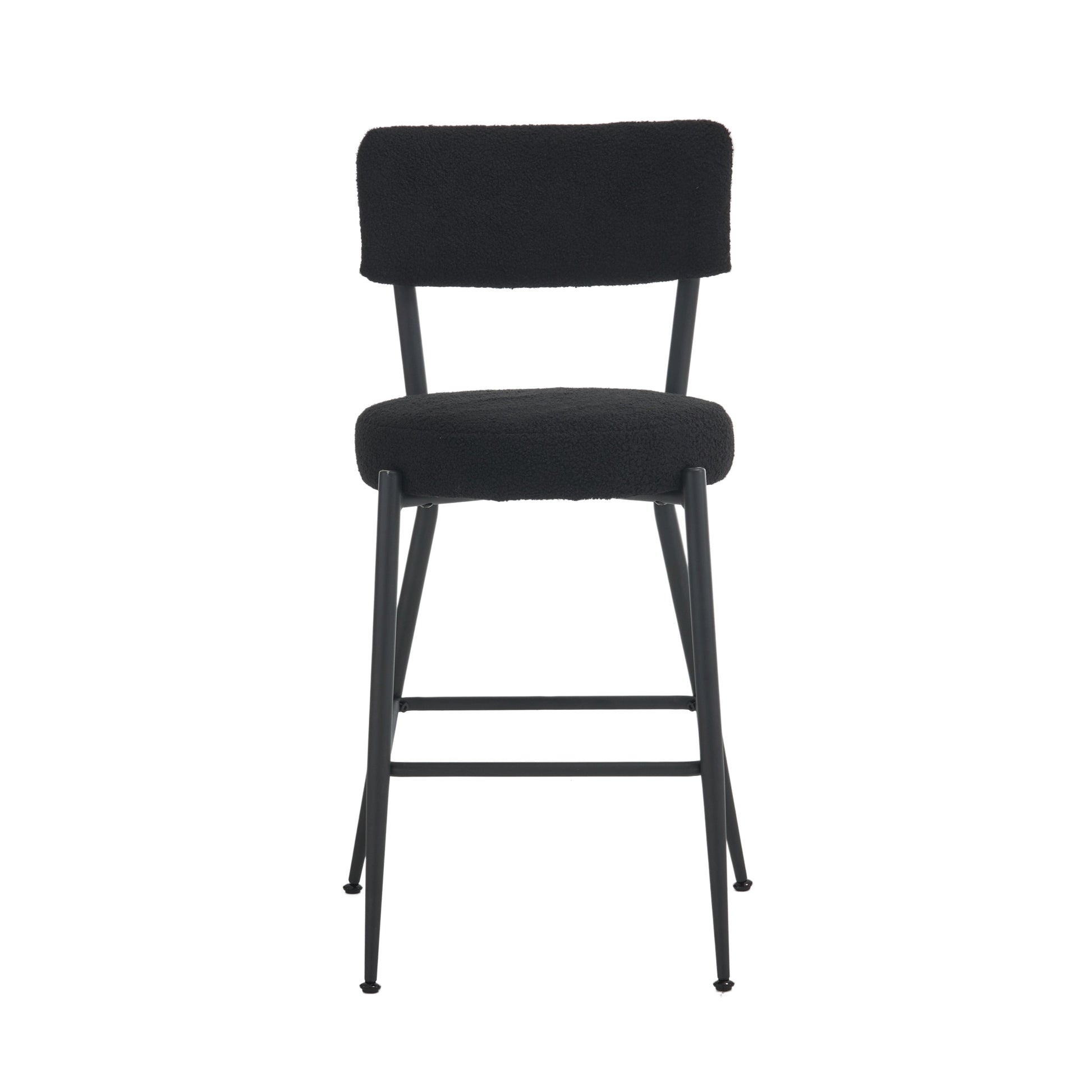 Set Of 2 Modern Teddy Fabric Upholstered Bar Stools Metal Base High Stool Suitable For Kitchen, Dining And Living Room Black Stylish And Comfortable Island Seating Black Metal