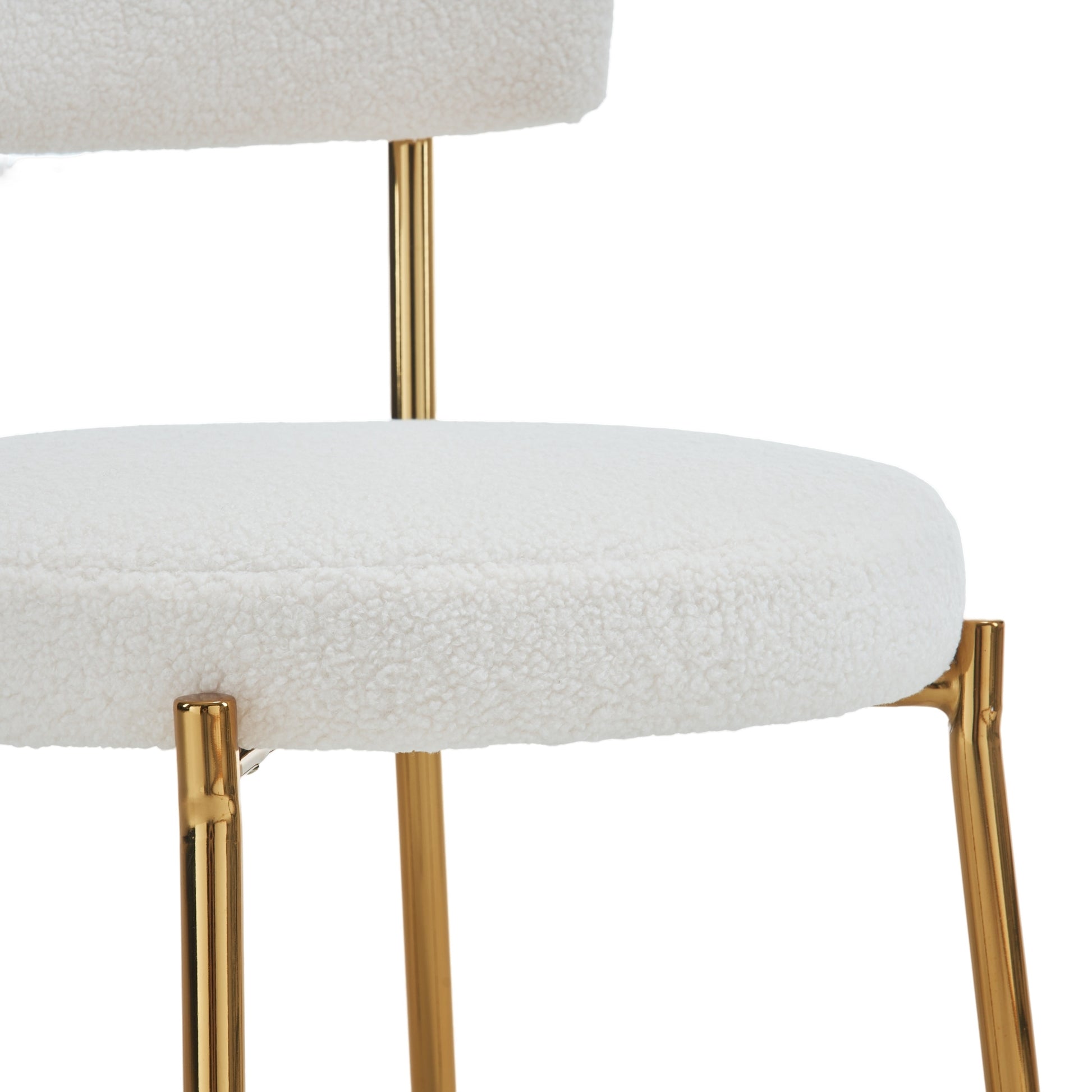 Set Of 2 Mid Century Modern Dining Chairs Teddy Fabric Upholstered Curved Back Metal Frame Beige Elegant And Comfortable Kitchen Chairs Beige Metal