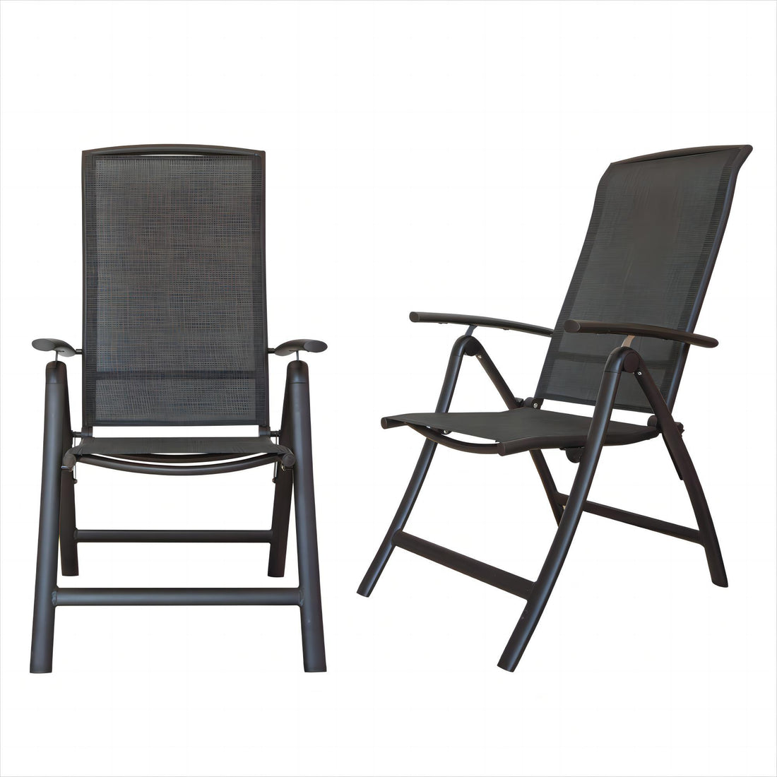 Folding Patio Chairs Set Of 2, Aluminium Frame Reclining Sling Lawn Chairs With Adjustable High Backrest, Patio Dining Chairs For Outdoor, Camping,Porch,Balcony Textilene Fabric,2 Chairs Dark Gray Aluminium