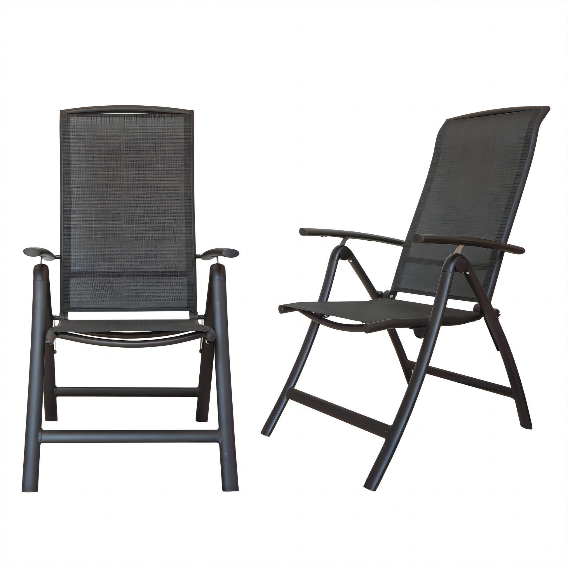 Folding Patio Chairs Set Of 2, Aluminium Frame Reclining Sling Lawn Chairs With Adjustable High Backrest, Patio Dining Chairs For Outdoor, Camping,Porch,Balcony Textilene Fabric,2 Chairs Dark Gray Aluminium