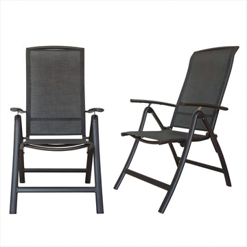 Folding Patio Chairs Set Of 2, Aluminium Frame Reclining Sling Lawn Chairs With Adjustable High Backrest, Patio Dining Chairs For Outdoor, Camping,Porch,Balcony Textilene Fabric,2 Chairs Dark Gray Aluminium
