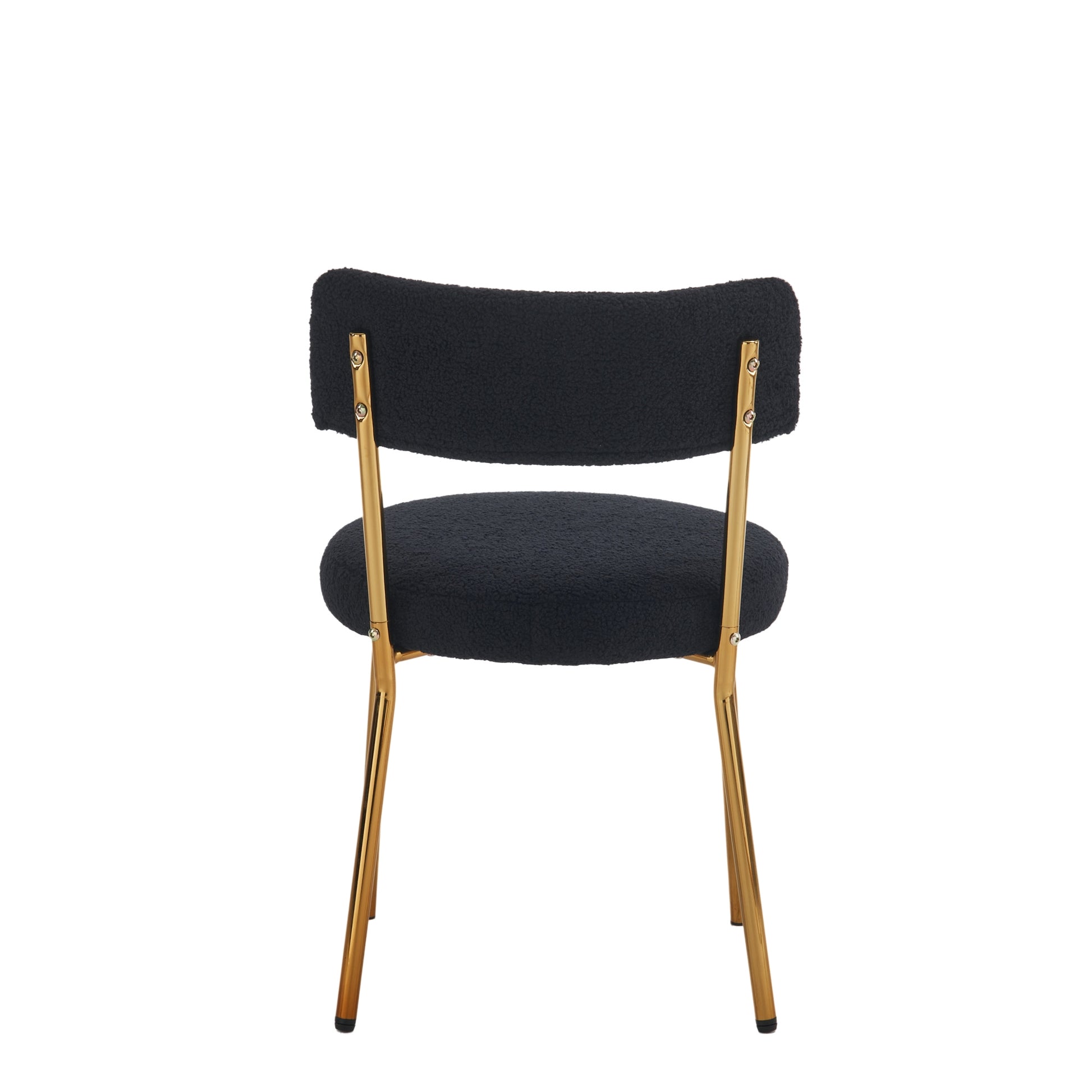 Set Of 2 Mid Century Modern Dining Chairs Teddy Fabric Upholstery Curved Back Metal Frame Black Elegant And Comfortable Kitchen Chairs Black Metal