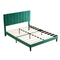 Full Size Frame Platform Bed With Upholstered Headboard And Slat Support, Heavy Duty Mattress Foundation, No Box Spring Required, Easy To Assemble, Green Green Wood