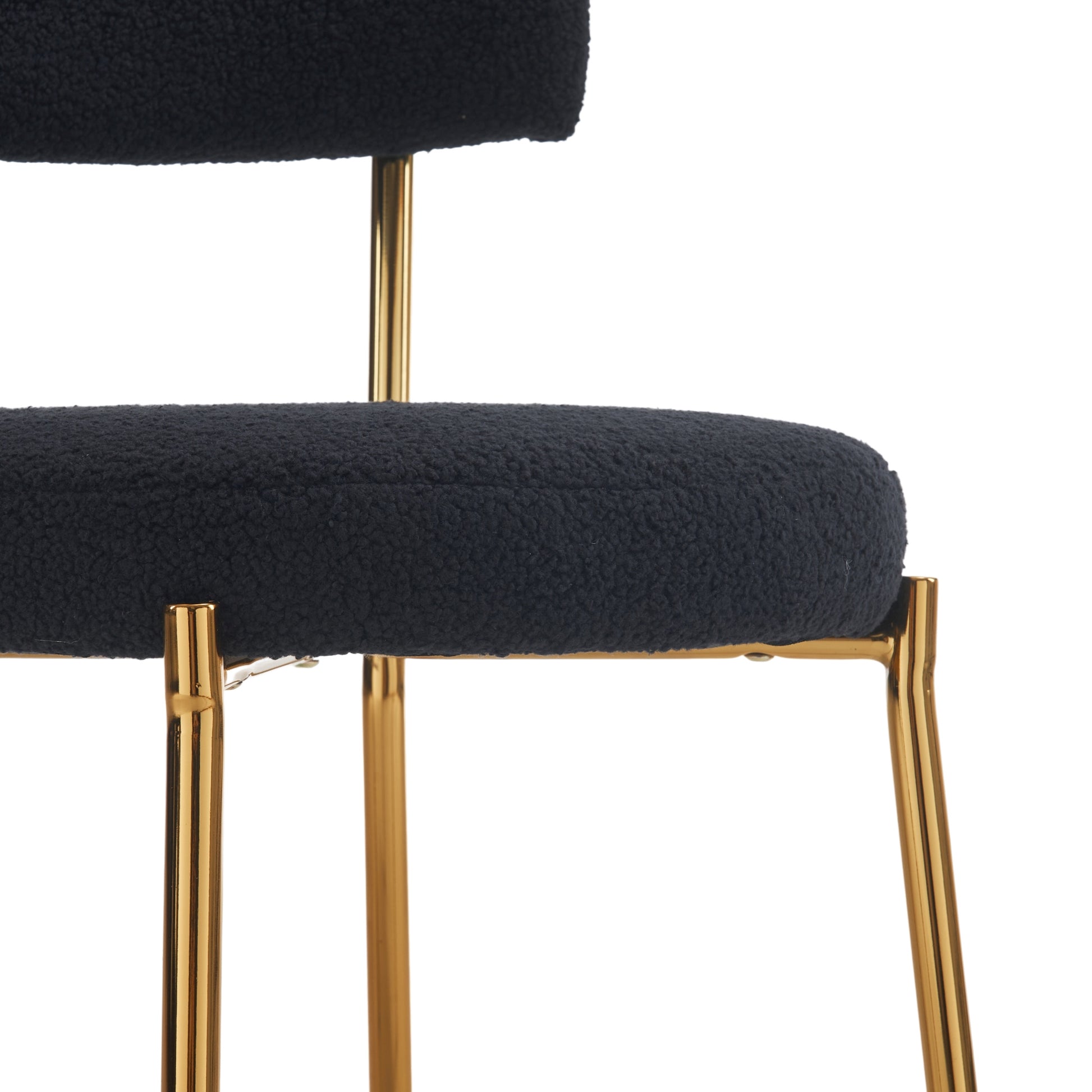 Set Of 2 Mid Century Modern Dining Chairs Teddy Fabric Upholstery Curved Back Metal Frame Black Elegant And Comfortable Kitchen Chairs Black Metal