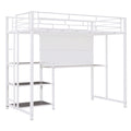 Twin Size Loft Bed With Desk And Whiteboard, Metal Loft Bed With 3 Shelves And Ladder, White White Steel