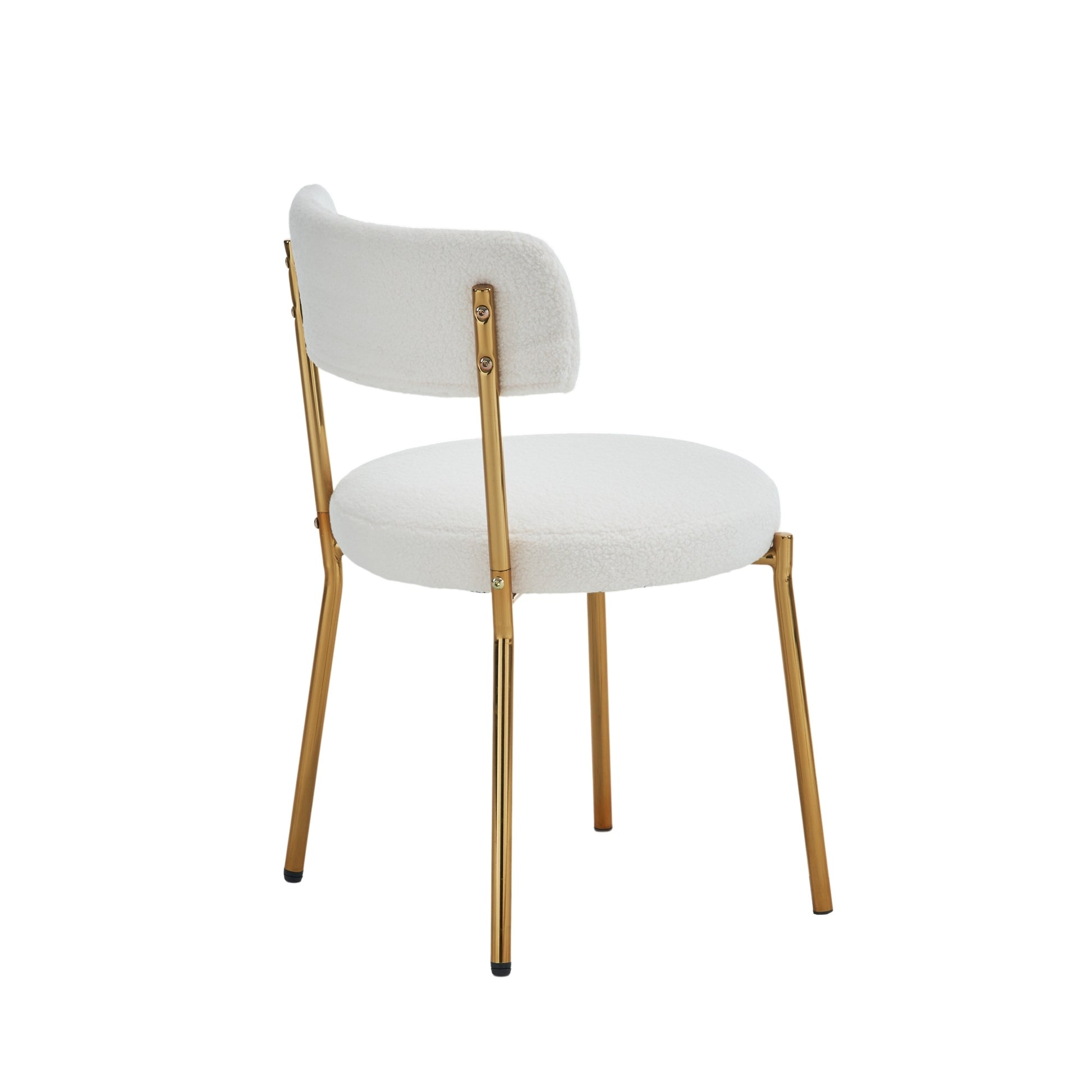 Set Of 2 Mid Century Modern Dining Chairs Teddy Fabric Upholstered Curved Back Metal Frame Beige Elegant And Comfortable Kitchen Chairs Beige Metal
