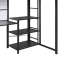 Twin Size Loft Bed With Desk And Whiteboard, Metal Loft Bed With 3 Shelves And Ladder, Black Black Steel