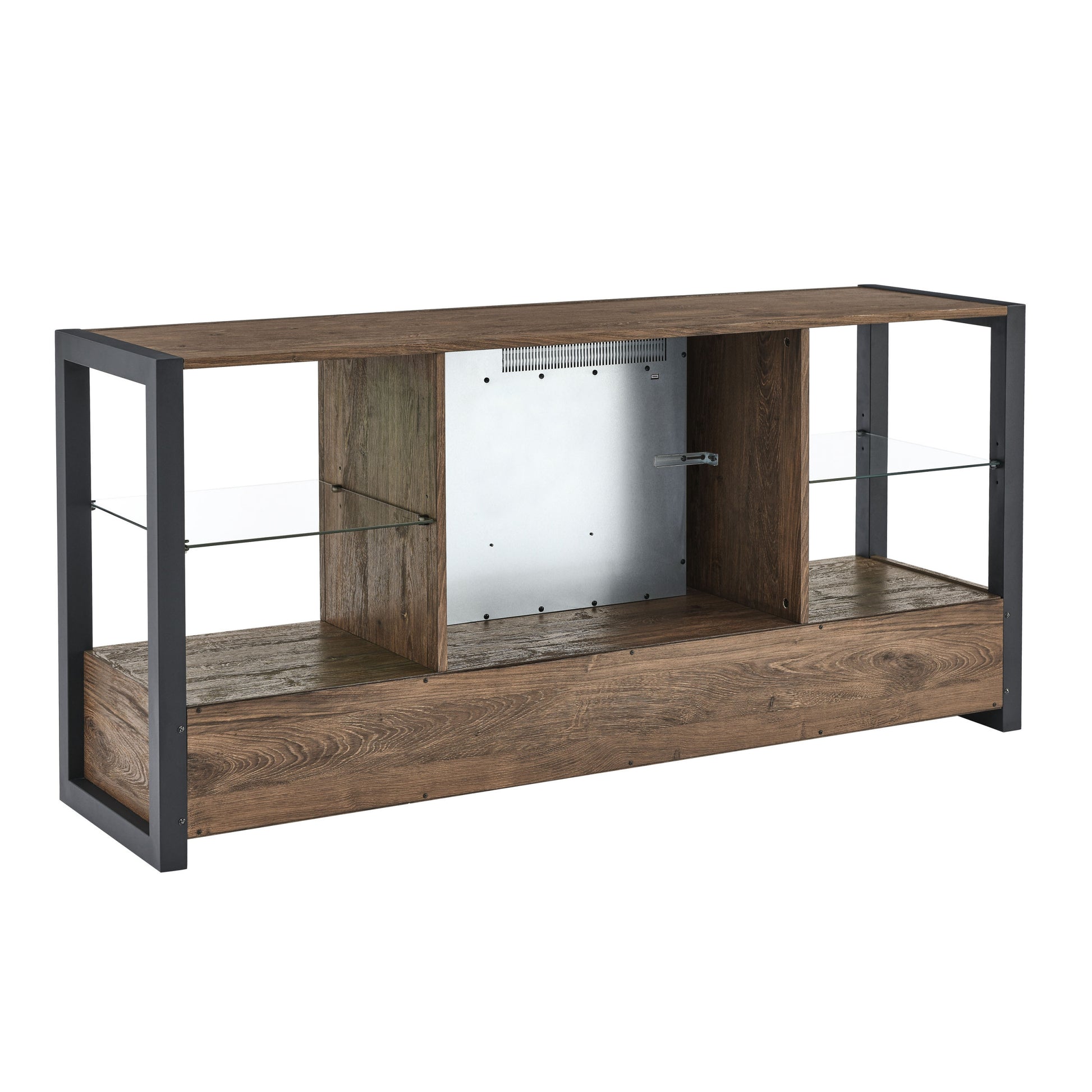60 Inch Electric Fireplace Media Tv Stand With Sync Colorful Led Lights Reclaimed Barnwood Color Powder Coated No Electric Reclaimed Barnwood 400 Vent Free Primary Living Space Yes Insert Wood Stainless Steel Glass Electric