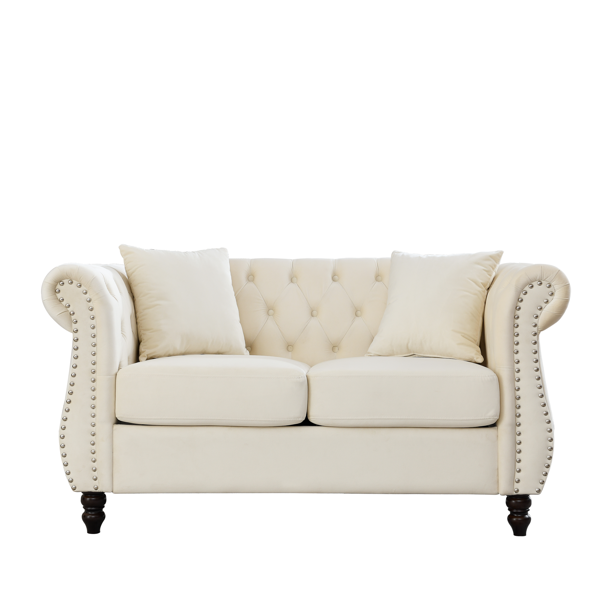 58.8" Chesterfield Sofa Beige Velvet For Living Room, 2 Seater Sofa Tufted Couch With Rolled Arms And For Living Room, Bedroom, Office, Apartment, Two Pillowsw834S00070 Beige Foam Velvet 2 Seat