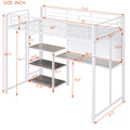 Twin Size Loft Bed With Desk And Whiteboard, Metal Loft Bed With 3 Shelves And Ladder, White White Steel