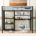 Twin Size Loft Bed With Desk And Whiteboard, Metal Loft Bed With 3 Shelves And Ladder, Black Black Steel