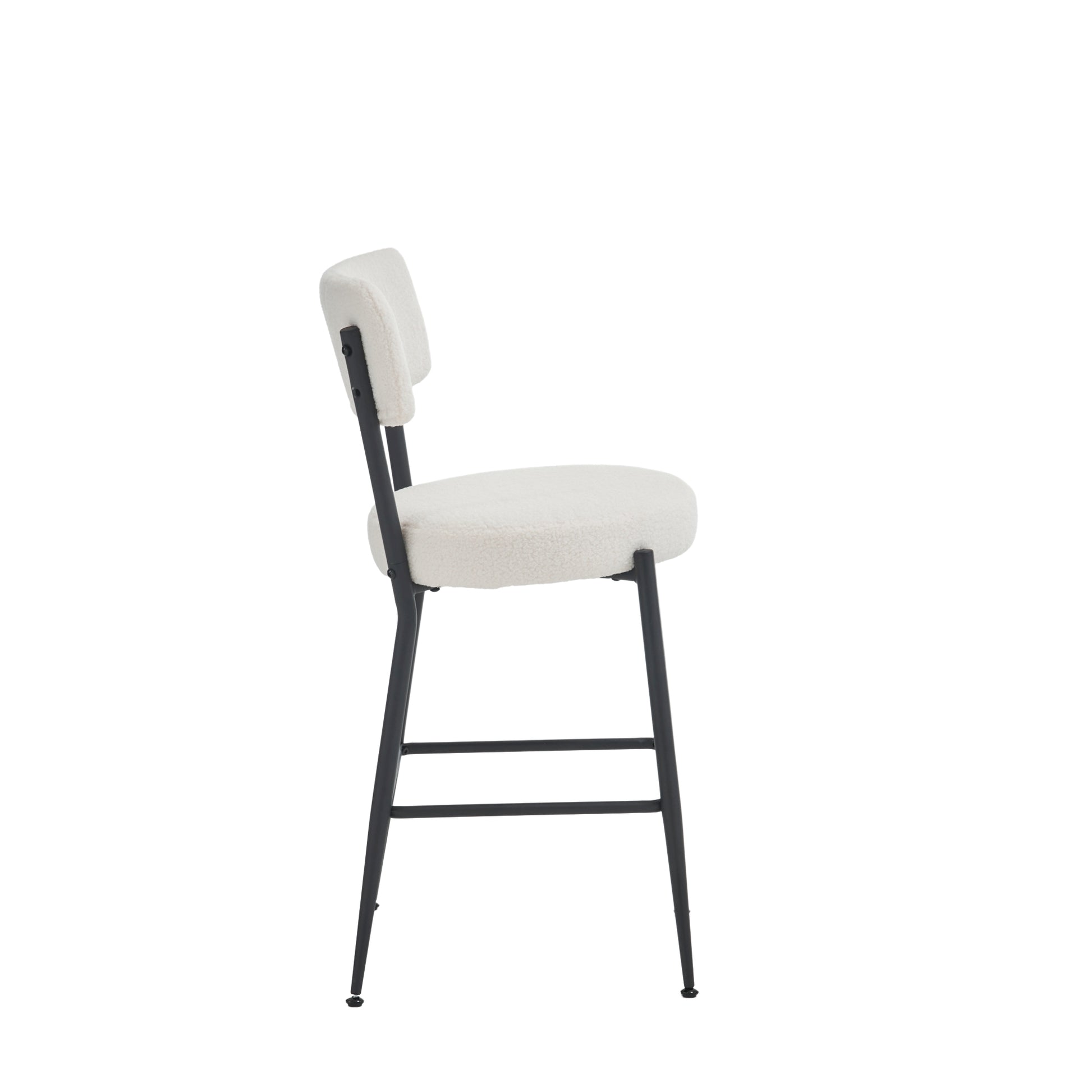 Set Of 2 Modern Teddy Fabric Upholstered Bar Stools Metal Base High Stool Suitable For Kitchen, Dining And Living Room Beige Stylish And Comfortable Island Seating Beige Metal