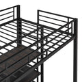 Twin Size Loft Bed With Desk And Whiteboard, Metal Loft Bed With 3 Shelves And Ladder, Black Black Steel