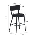 Set Of 2 Modern Teddy Fabric Upholstered Bar Stools Metal Base High Stool Suitable For Kitchen, Dining And Living Room Black Stylish And Comfortable Island Seating Black Metal