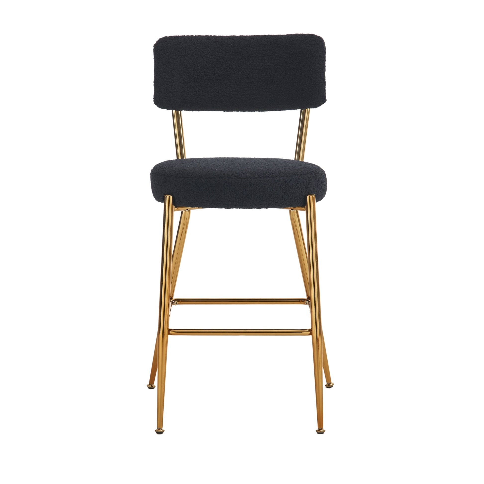 Set Of 4 Modern Teddy Fabric Upholstered Bar Stools Metal Base High Stool Suitable For Kitchen, Dining And Living Room Black Stylish And Comfortable Island Seating Black Metal
