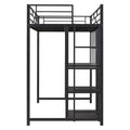 Twin Size Loft Bed With Desk And Whiteboard, Metal Loft Bed With 3 Shelves And Ladder, Black Black Steel