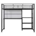 Twin Size Loft Bed With Desk And Whiteboard, Metal Loft Bed With 3 Shelves And Ladder, Black Black Steel