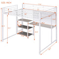 Full Size Loft Bed With Desk And Whiteboard, Metal Loft Bed With 3 Shelves And Ladder, White White Steel