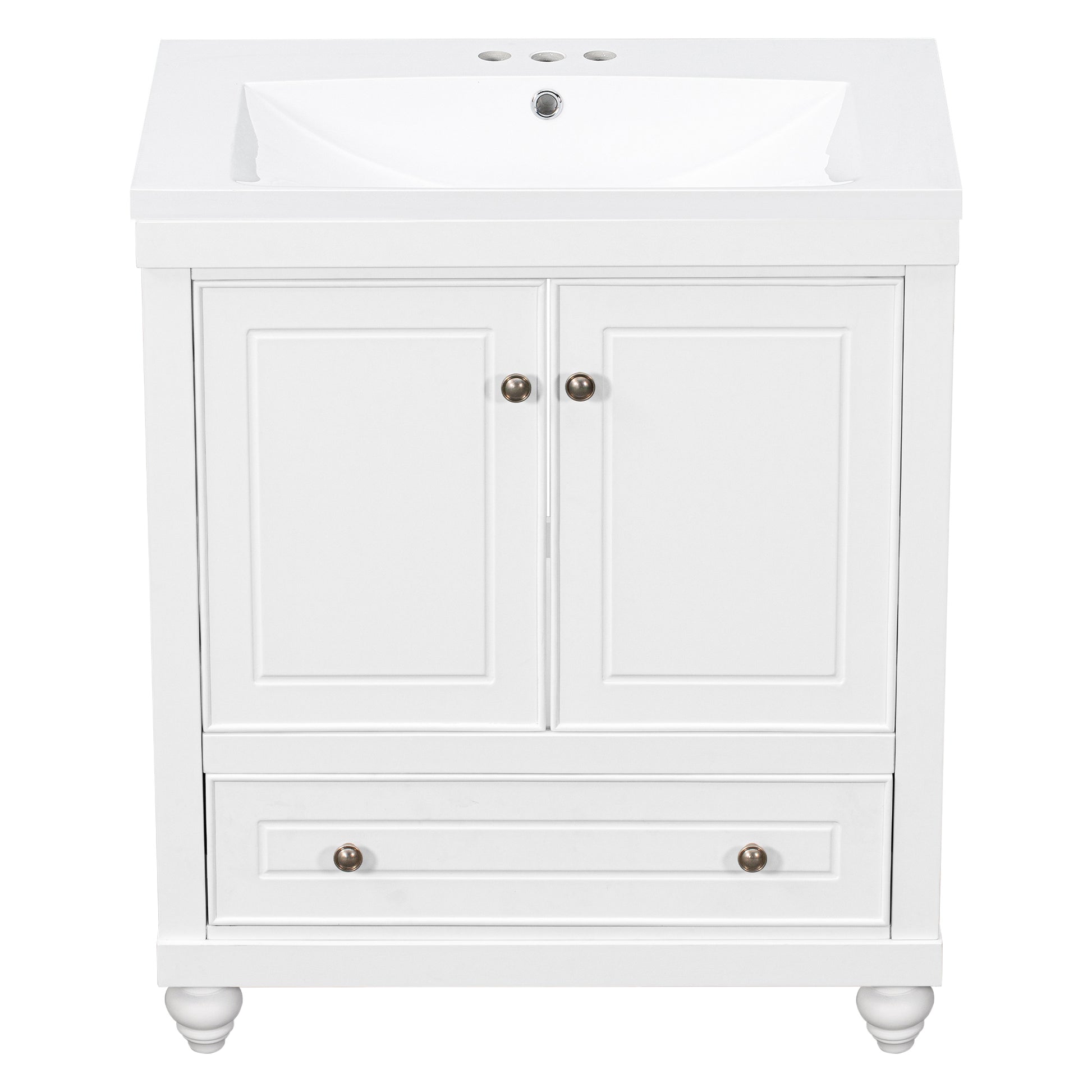 30" Bathroom Vanity With Sink, Combo, Cabinet With Doors And Drawer, Solid Frame And Mdf Board, White White Solid Wood Mdf