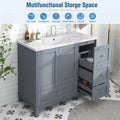 36 Inch Modern Bathroom Vanity With Usb Charging, Two Doors And Three Drawers Bathroom Storage Vanity Cabinet With Single Top, Small Bathroom Vanity Cabinet With Sinkwhite & Gray Blue Faucets Not Grey Solid Wood Mdf Resin