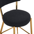 Set Of 2 Modern Teddy Fabric Upholstered Bar Stools Metal Base High Stool Suitable For Kitchen, Dining And Living Room Black Stylish And Comfortable Island Seating Black Metal