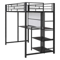 Twin Size Loft Bed With Desk And Whiteboard, Metal Loft Bed With 3 Shelves And Ladder, Black Black Steel